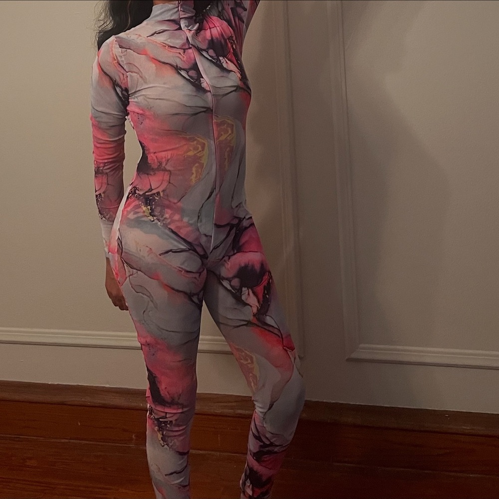 Pink and Gray Marble Print Jumpsuit